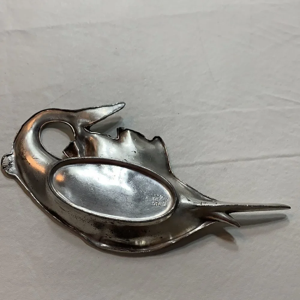WB Manufacturing Co 133 Swordfish Trinket Holder Vintage Silver Plated Metal